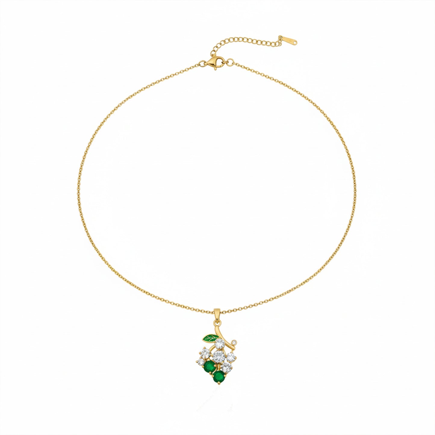 Green Flower Crystal Gold Pendant Necklace