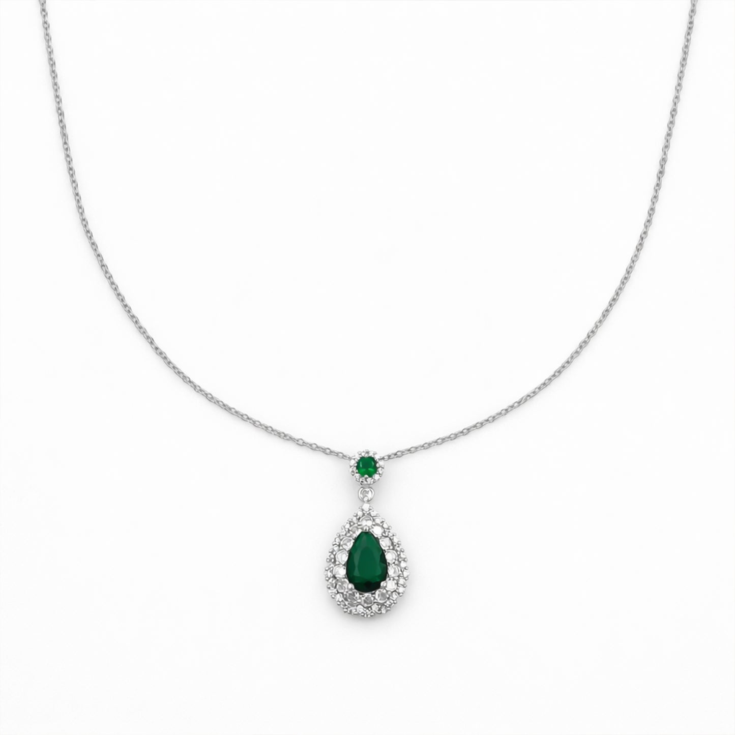Elegant Green Emerald Teardrop Necklace