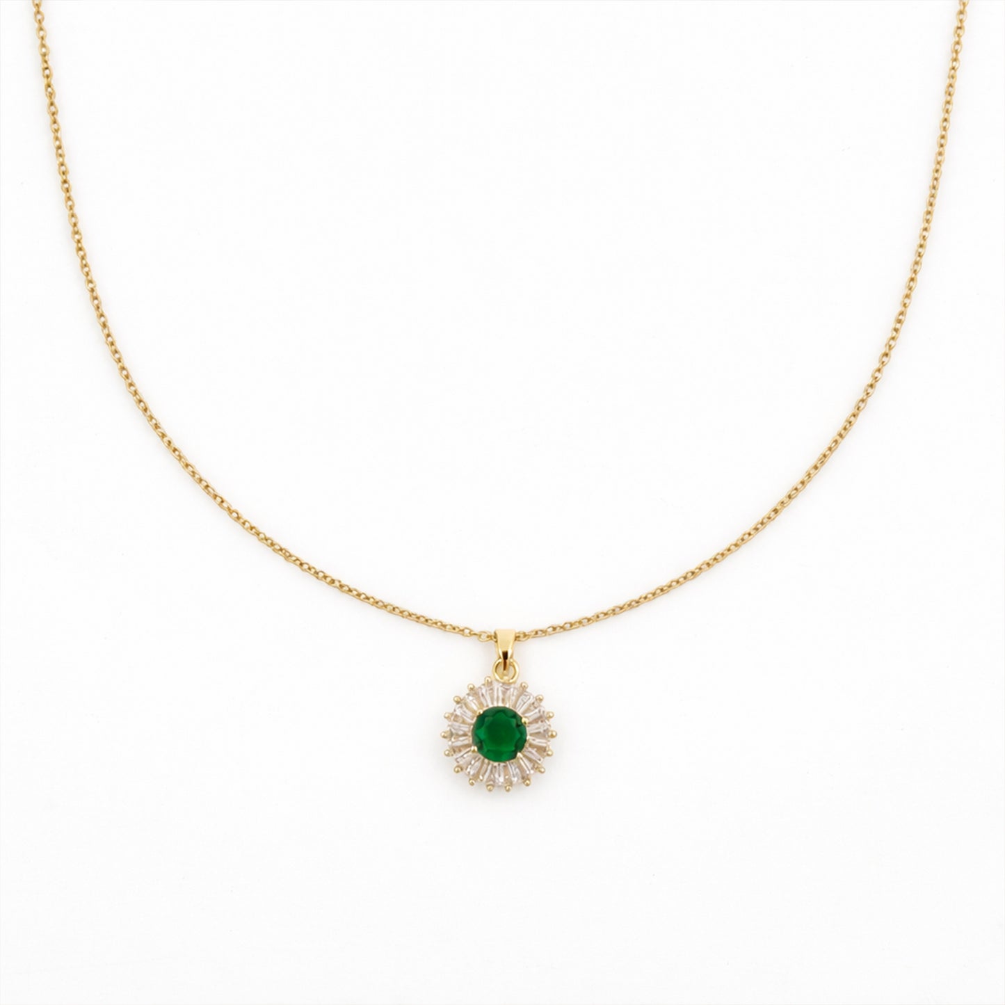 Luxpenny Emerald Halo Gold Pendant Necklace
