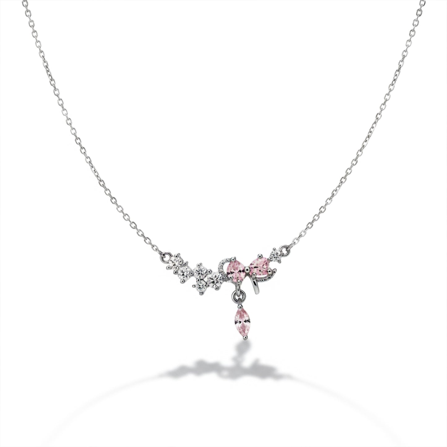 Roselle Diamond Drop Silver Necklace