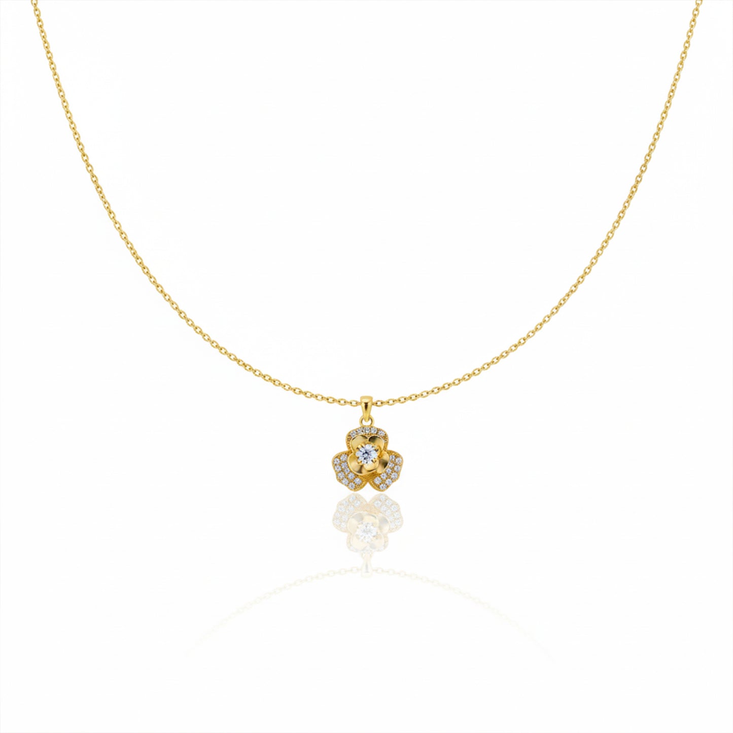 Gold Diamond Flower Pendant Necklace