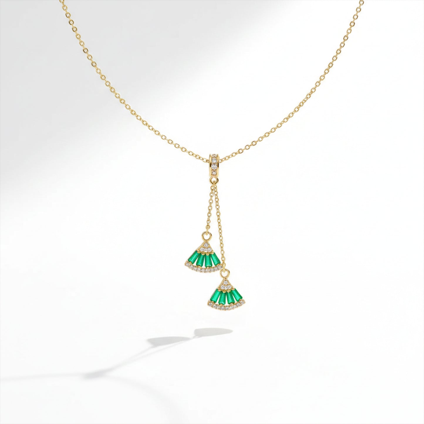Luxe Emerald Fan Drop Necklace