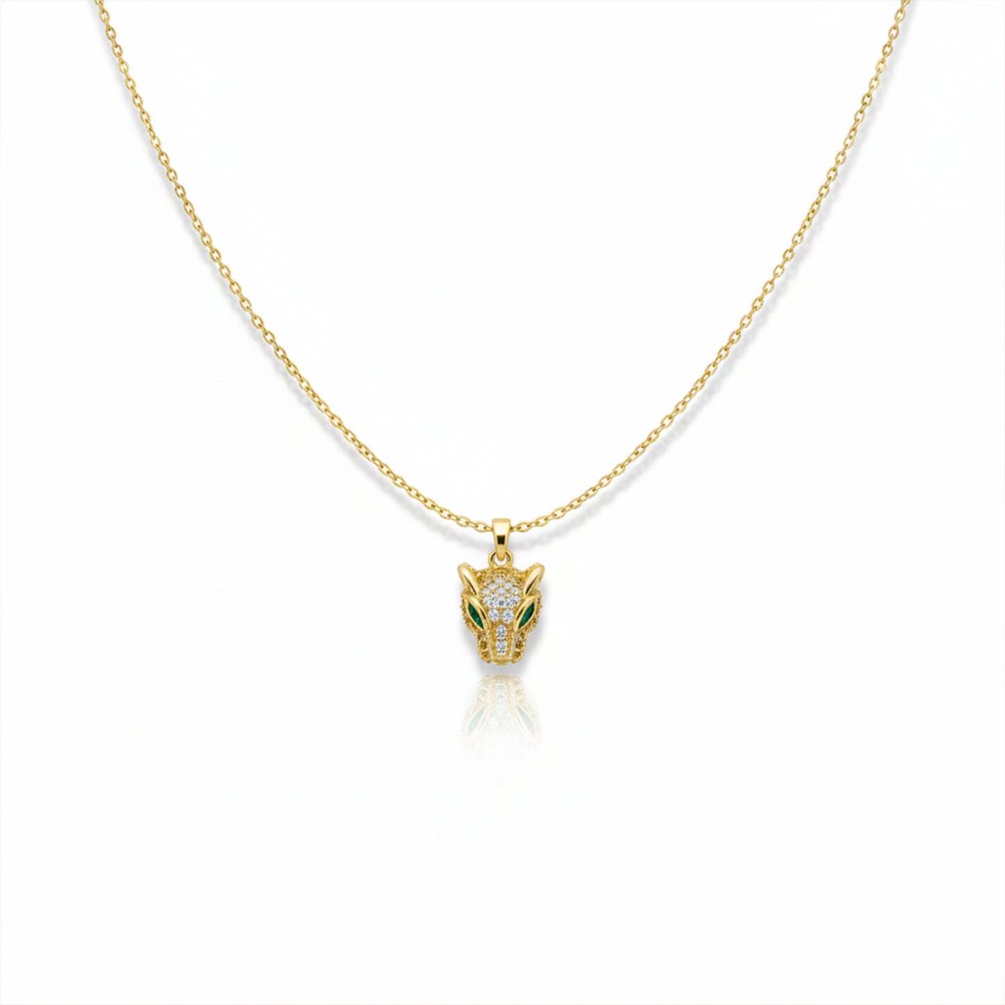 Wild Fox Head Crystal Gold Necklace