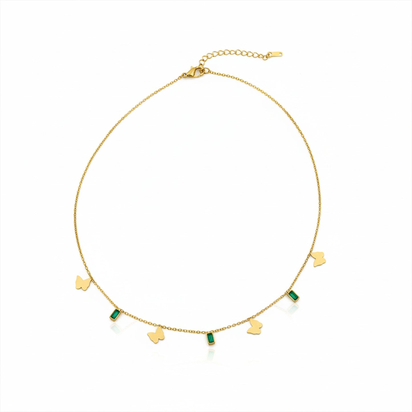 Green Stone Butterfly Charm Necklace