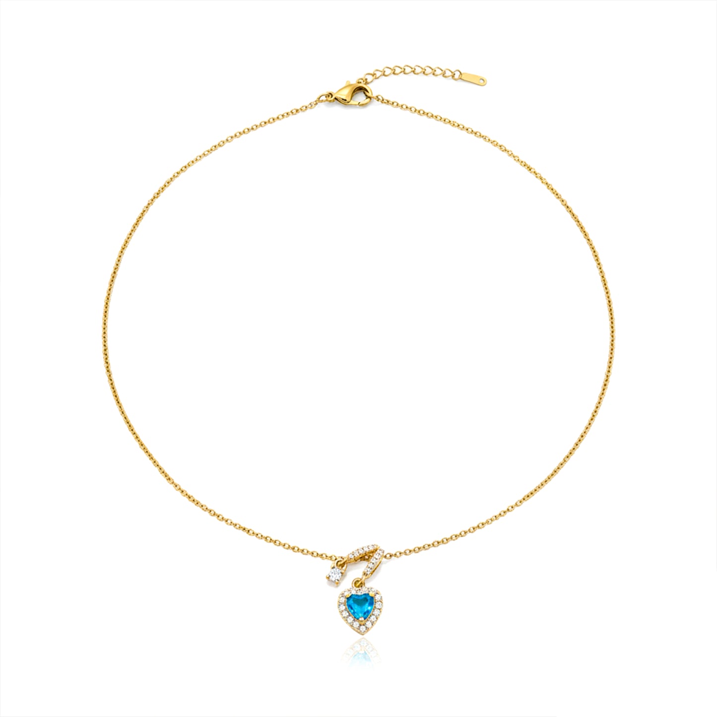 Blue Heart Crystal Gold Pendant Necklace