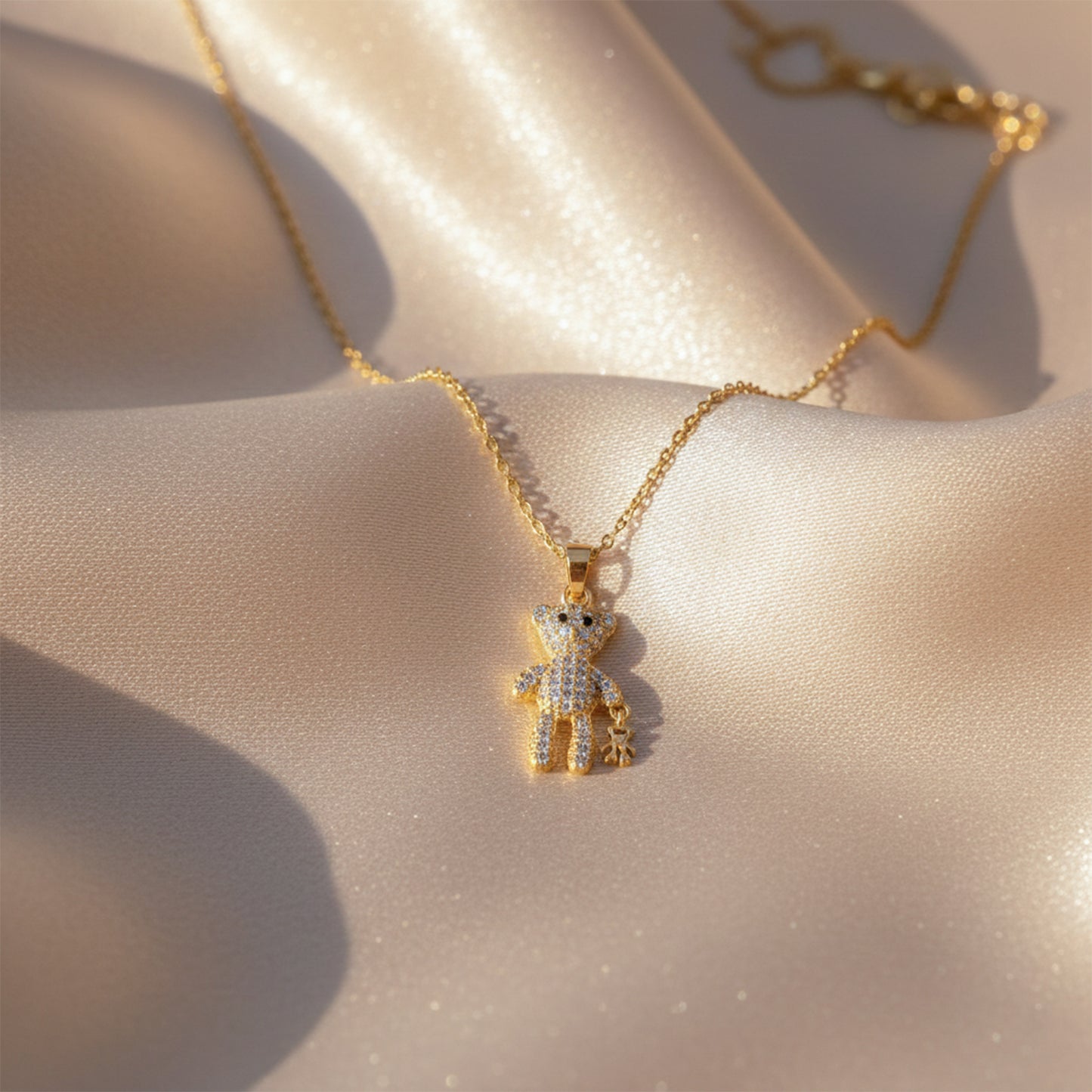 Diamond Teddy Bear Pendant Necklace