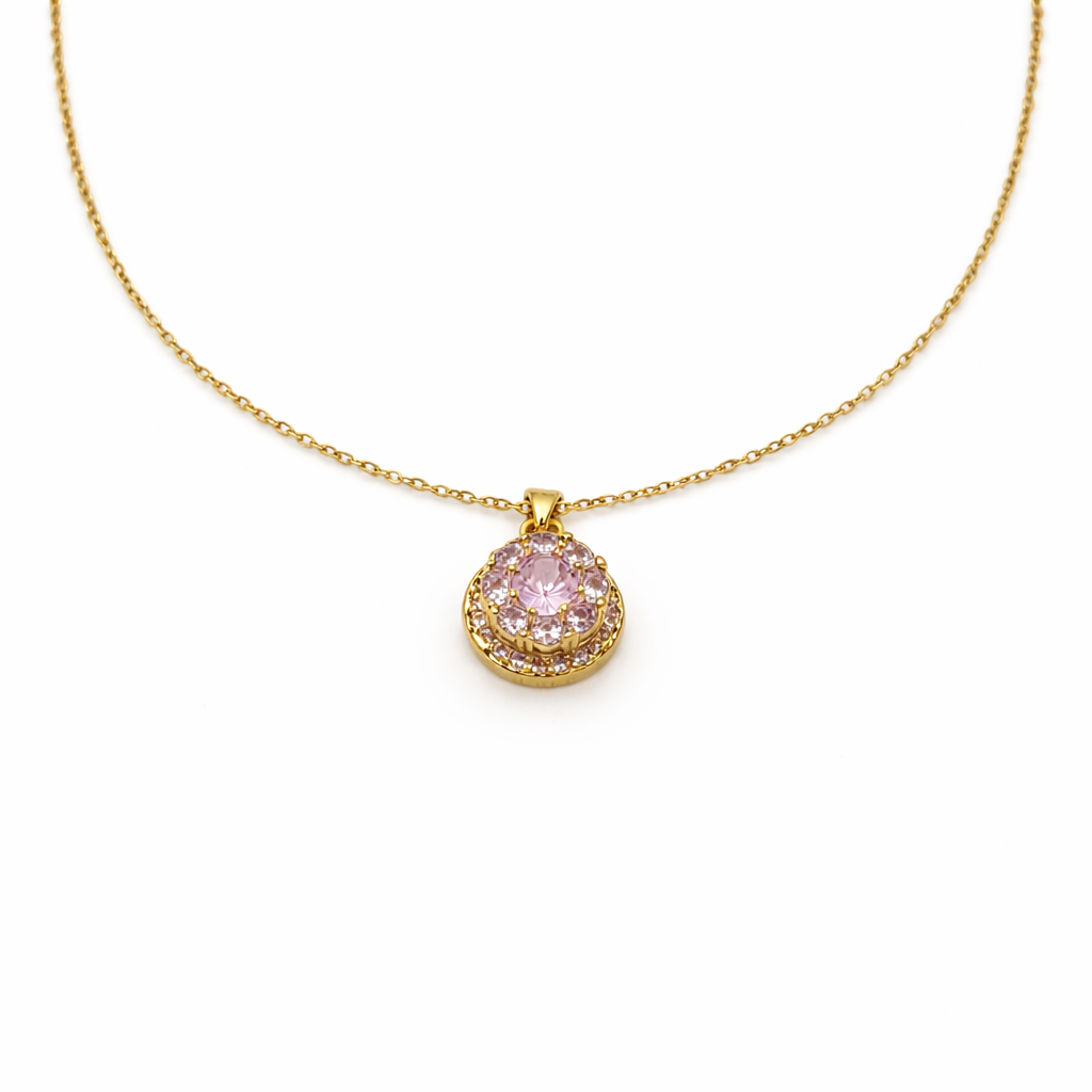 Elegant Pink Blossom Gold Necklace