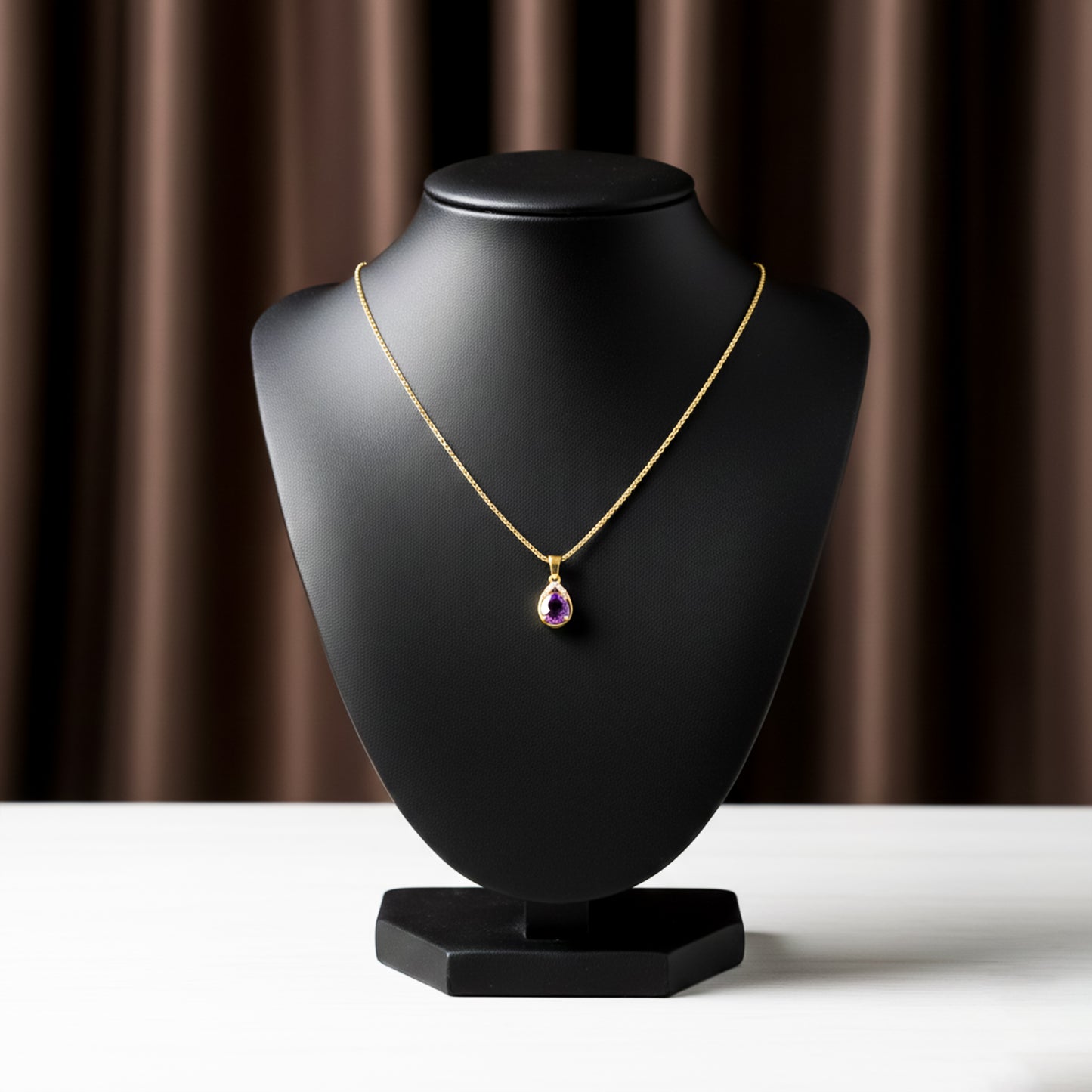 Purple Amethyst Gold Pendant Necklace