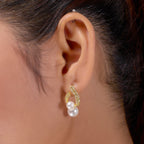 Elegant Double Pearl Drop Diamond Earrings