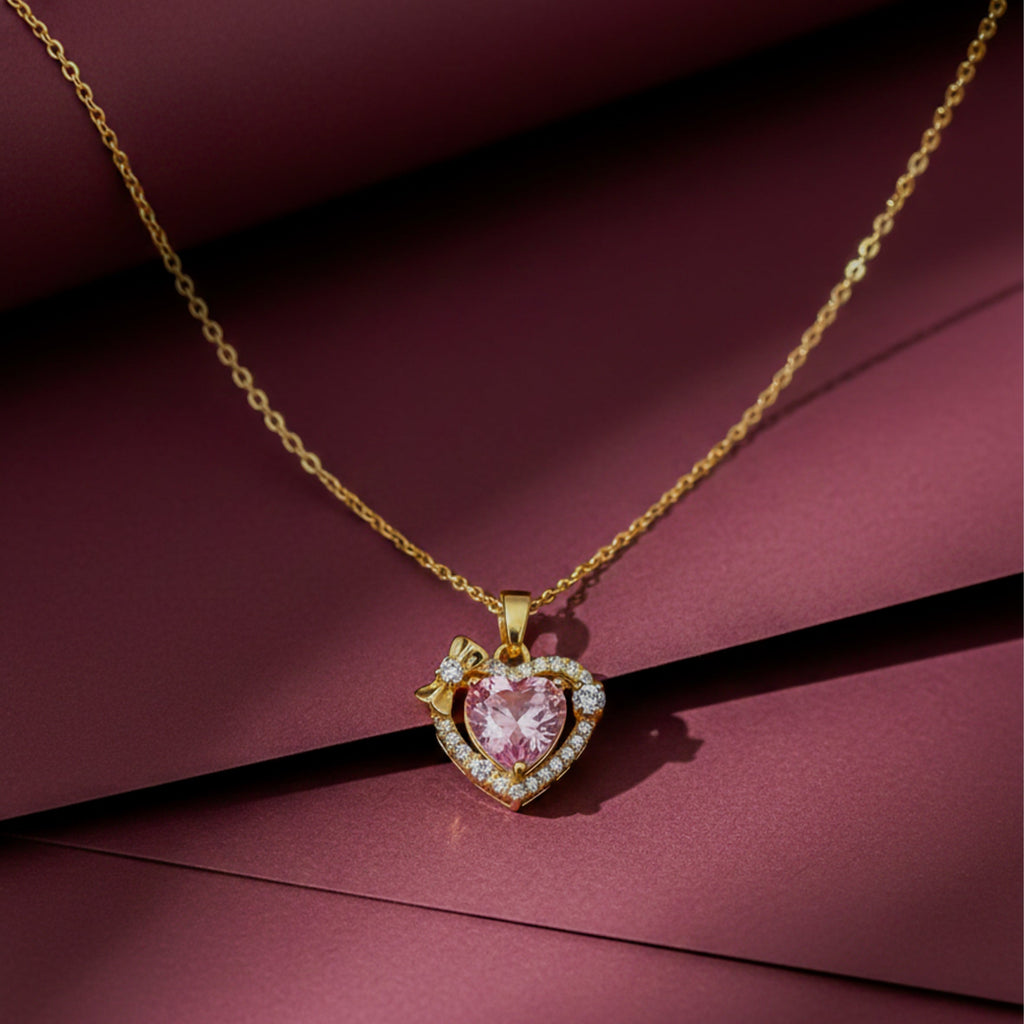 Pink Heart Gemstone Pendant Necklace