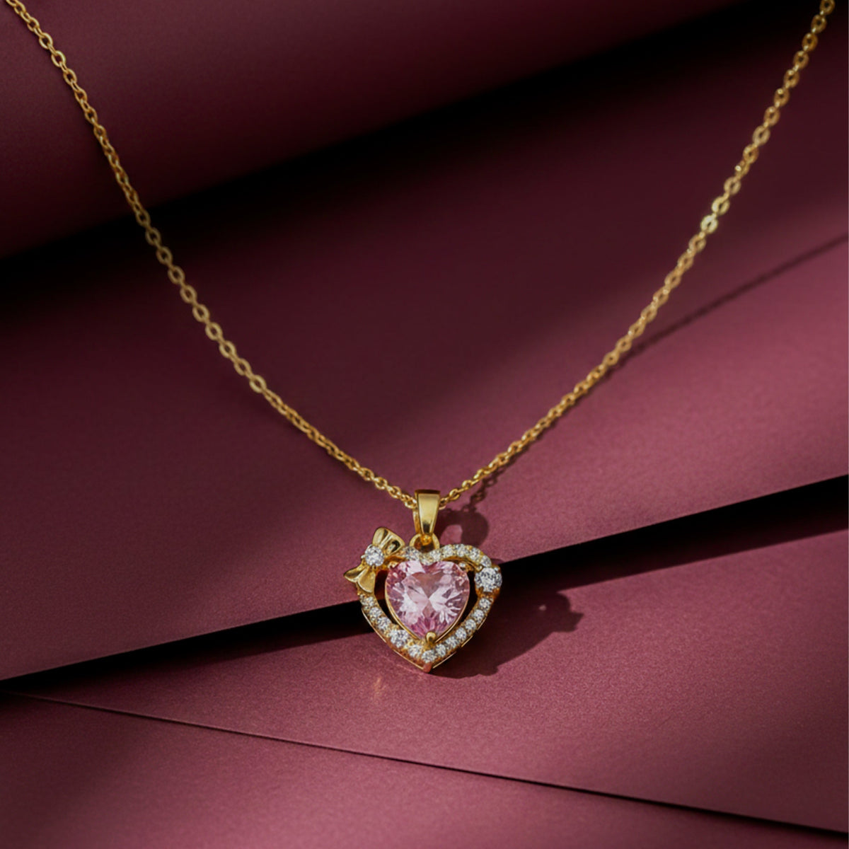 Pink Heart Gemstone Pendant Necklace