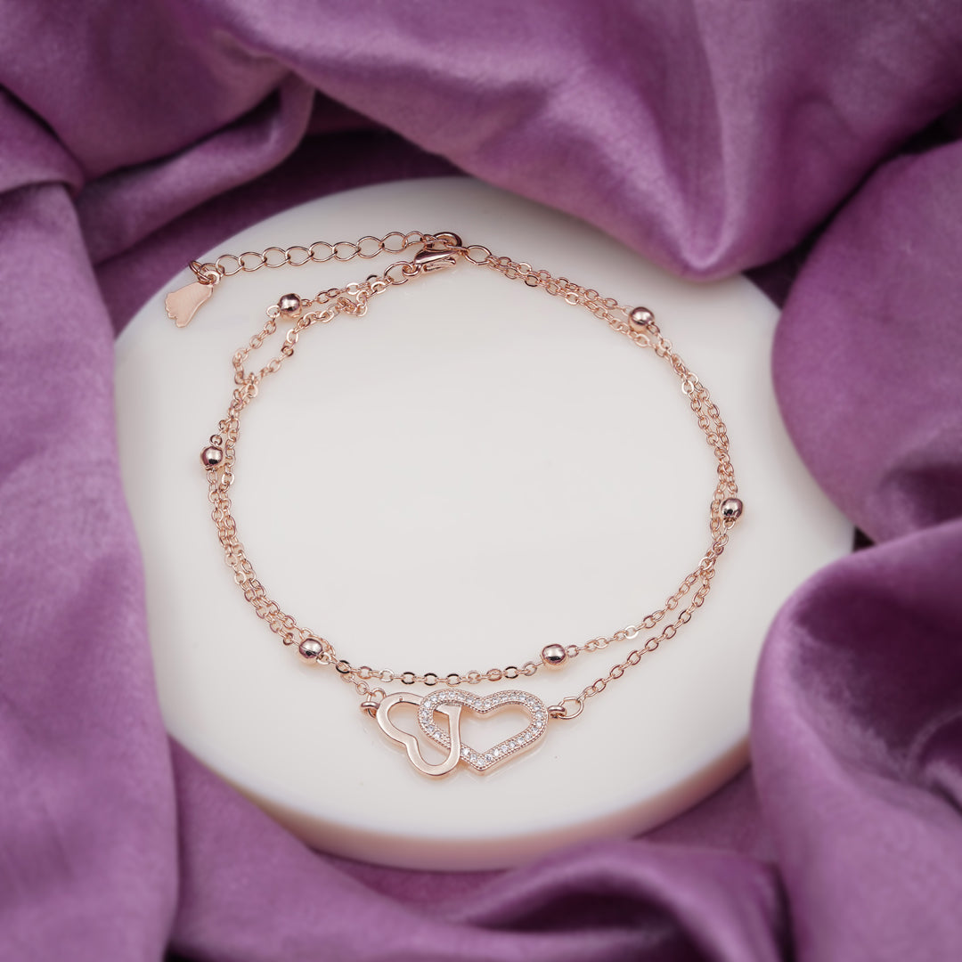 Luxpenny Twin Heart Rose Gold Anklet