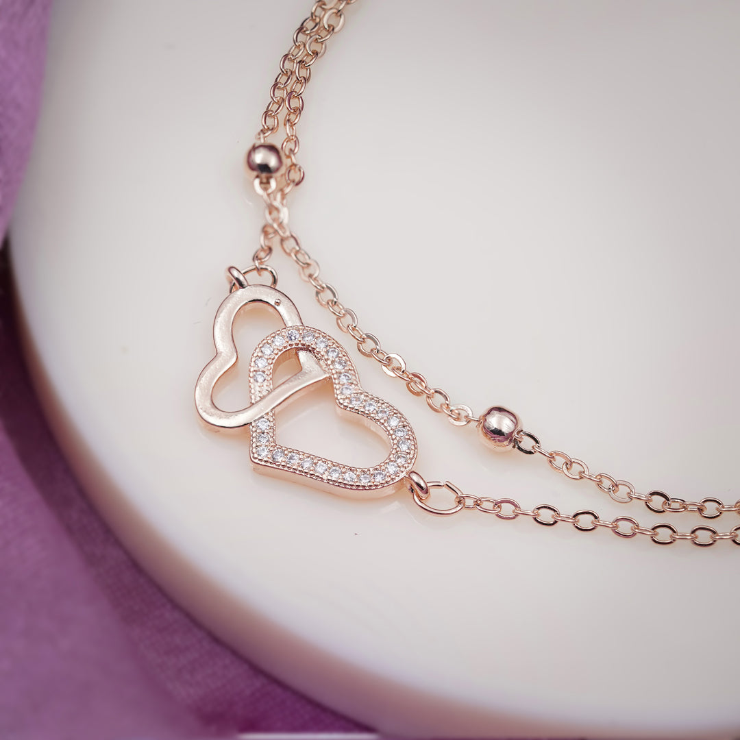 Luxpenny Twin Heart Rose Gold Anklet