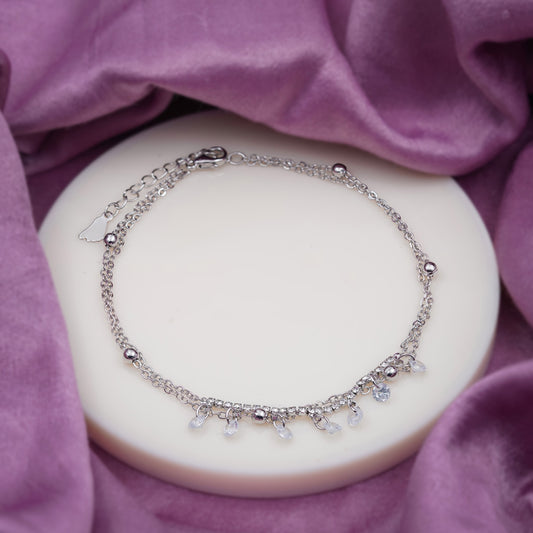 Dainty Crystal Dangle Silver Anklet