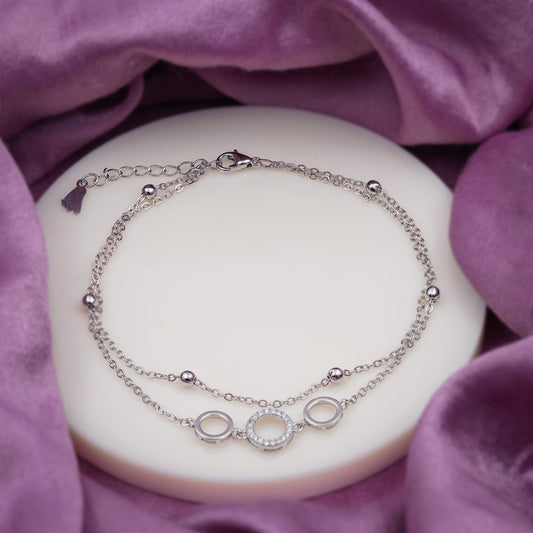 Minimalist Three Circle Silver Anklet