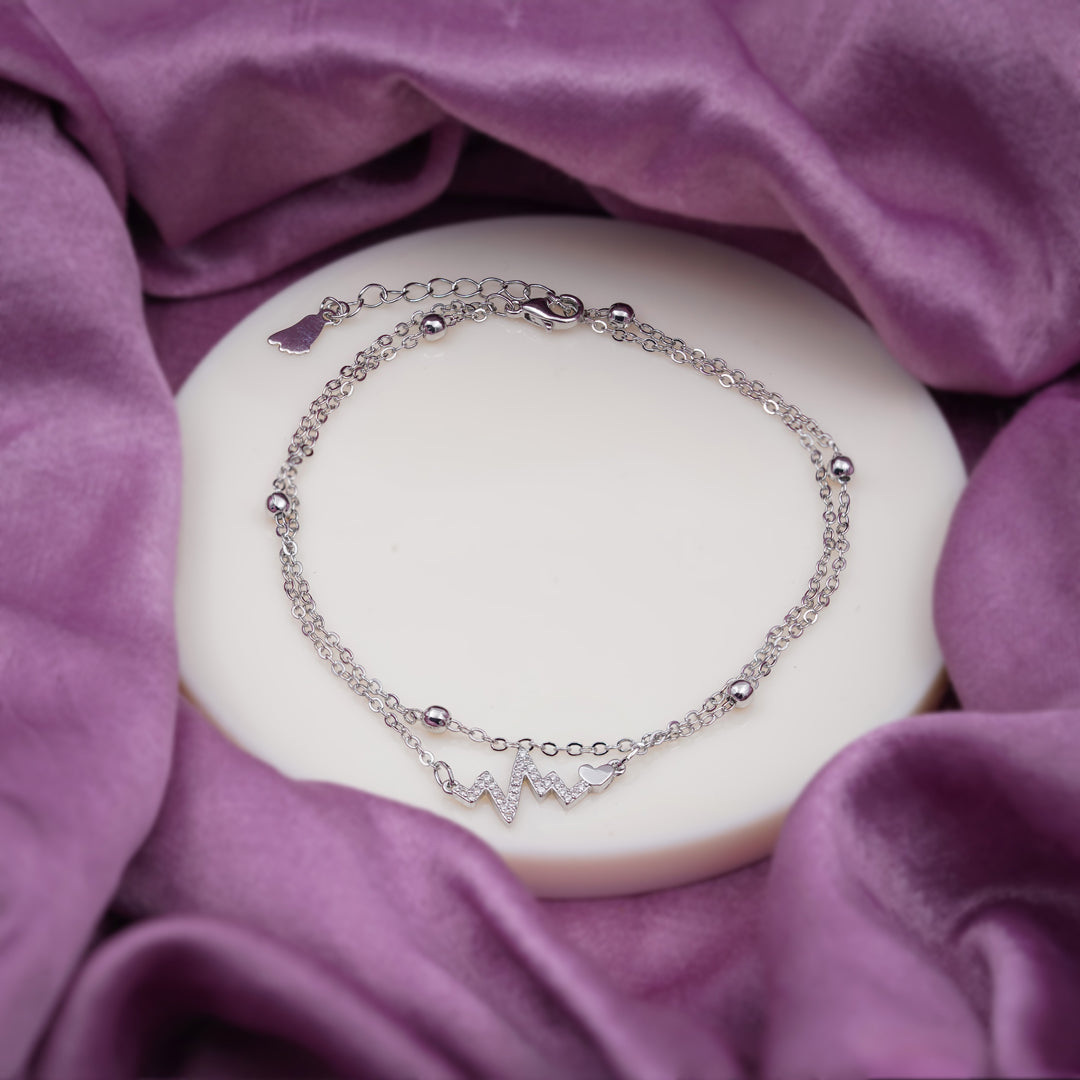 Silver Heartbeat Charm Anklet