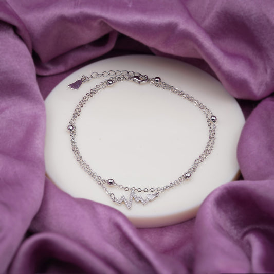 Silver Heartbeat Charm Anklet