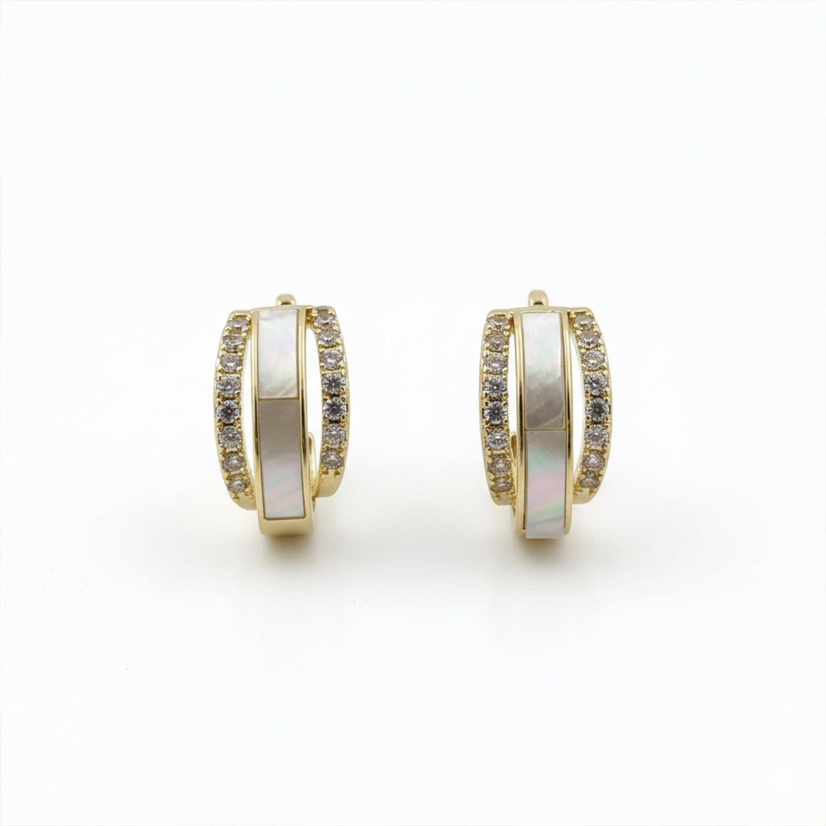 White Enamel Crystal Hoop Earrings