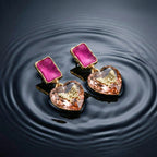 Butterfly Heart Floral Gold Earrings