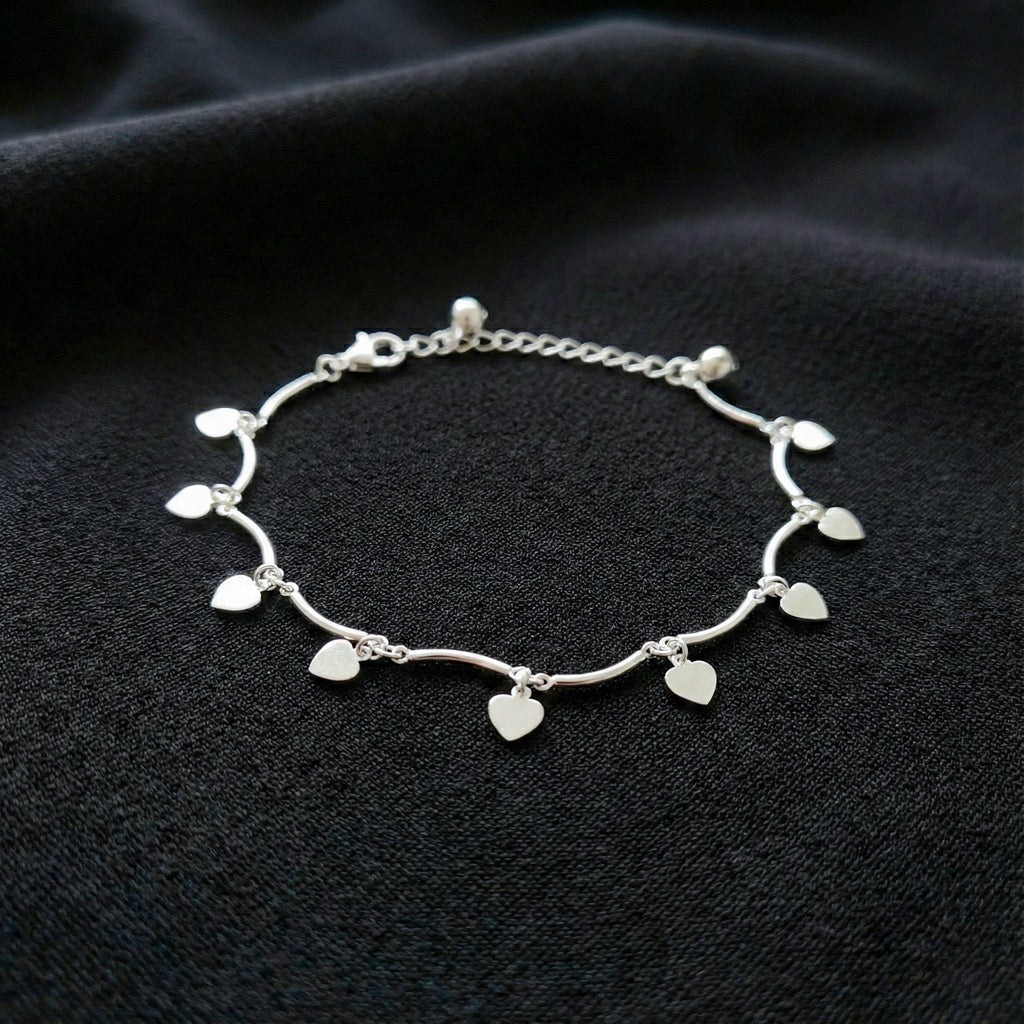 Dainty Heart Silver Anklet