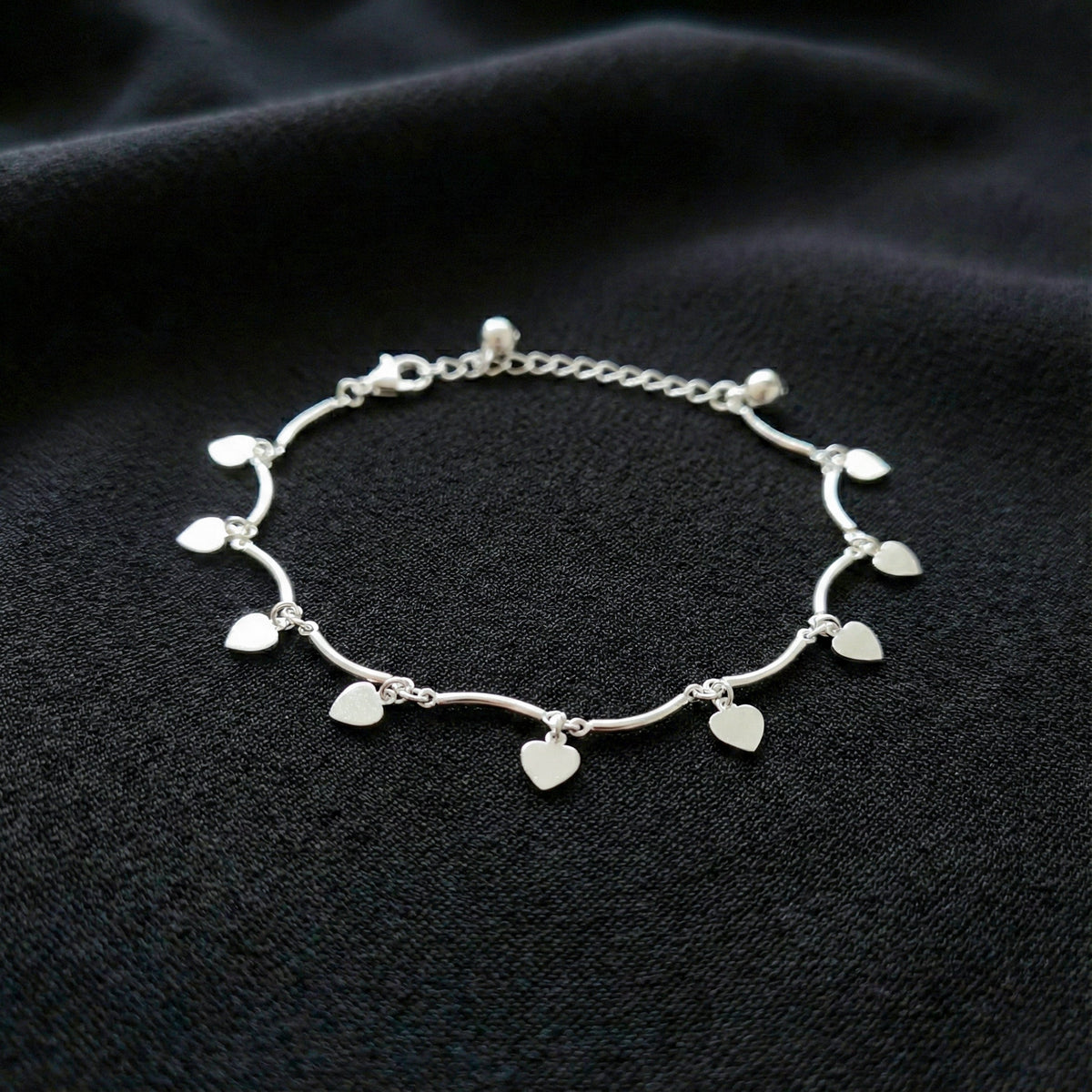 Dainty Heart Silver Anklet