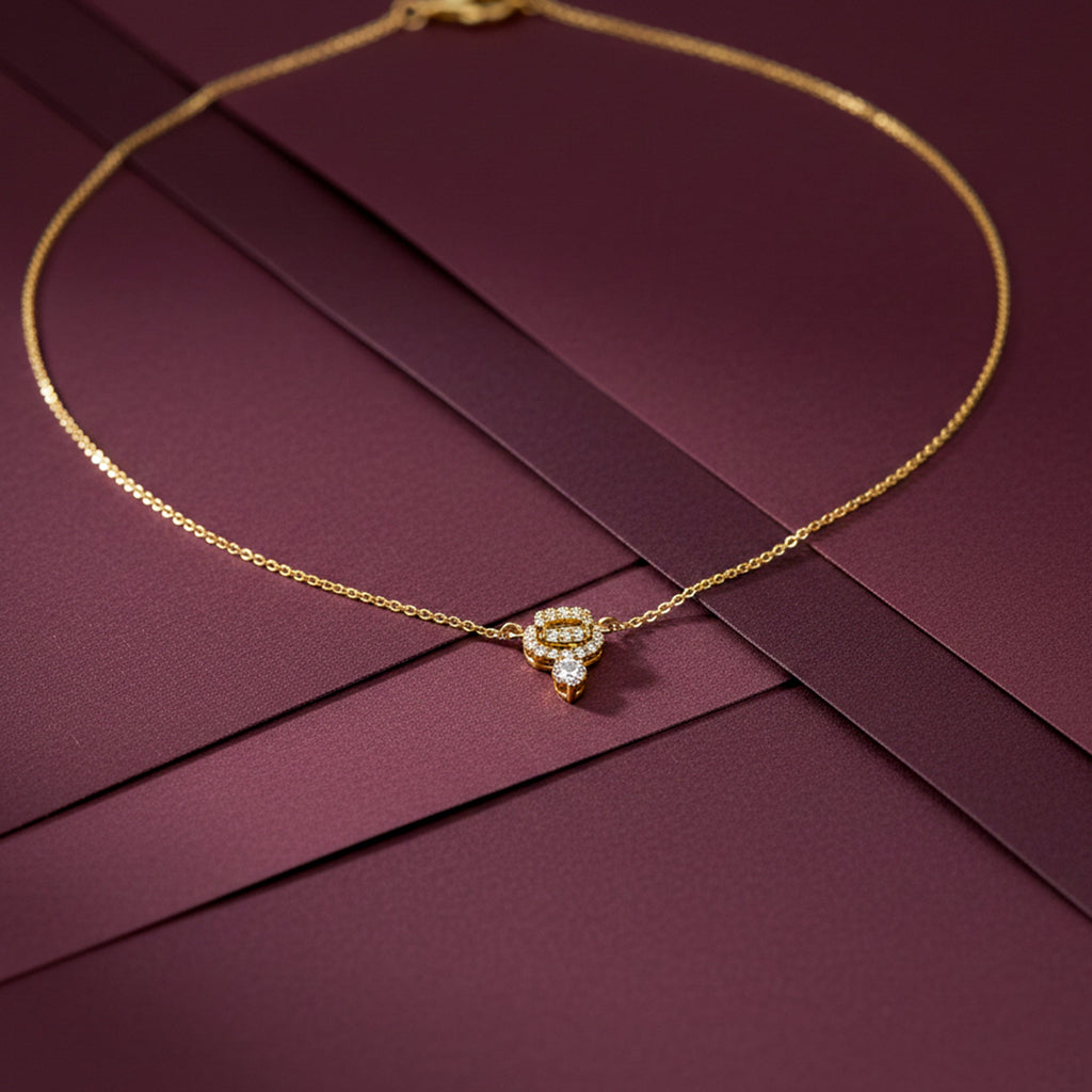 Luxury Halo Diamond Gold Necklace