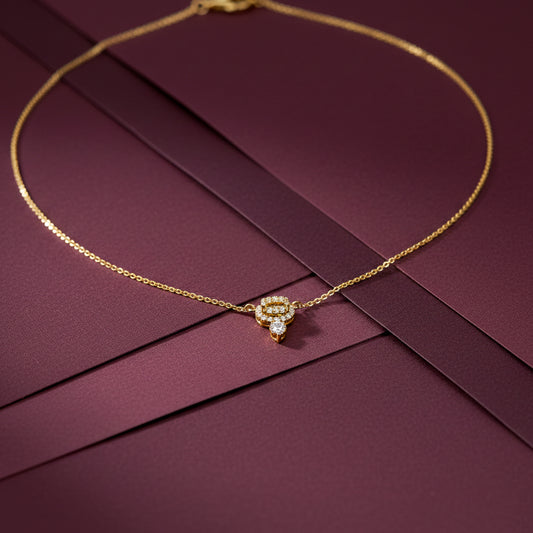 Luxury Halo Diamond Gold Necklace