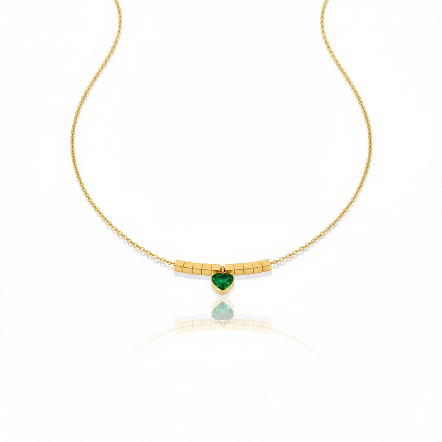 Green Heart Gold Bar Necklace