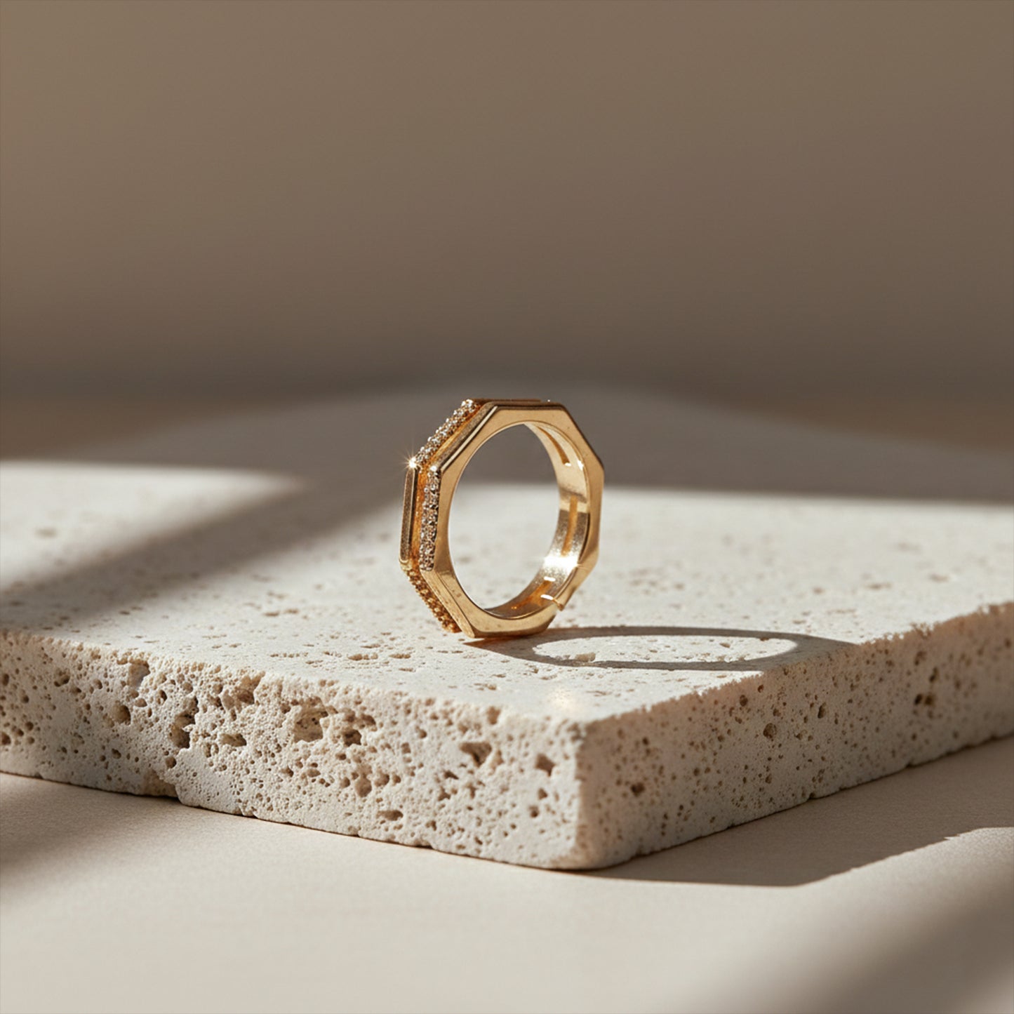 Hexagon Crystal Gold Ring