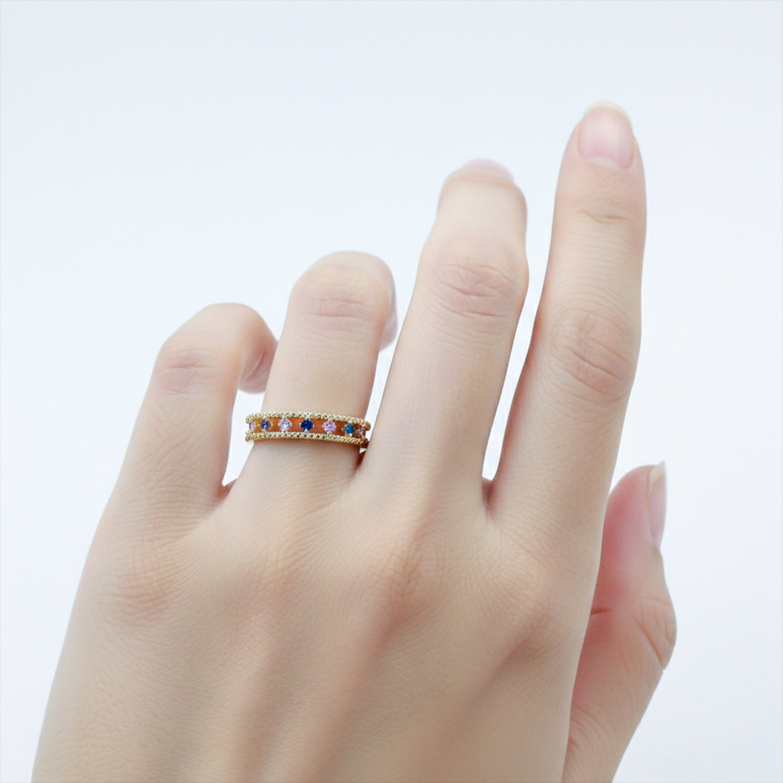 Multicolor Gemstone Open Band Ring
