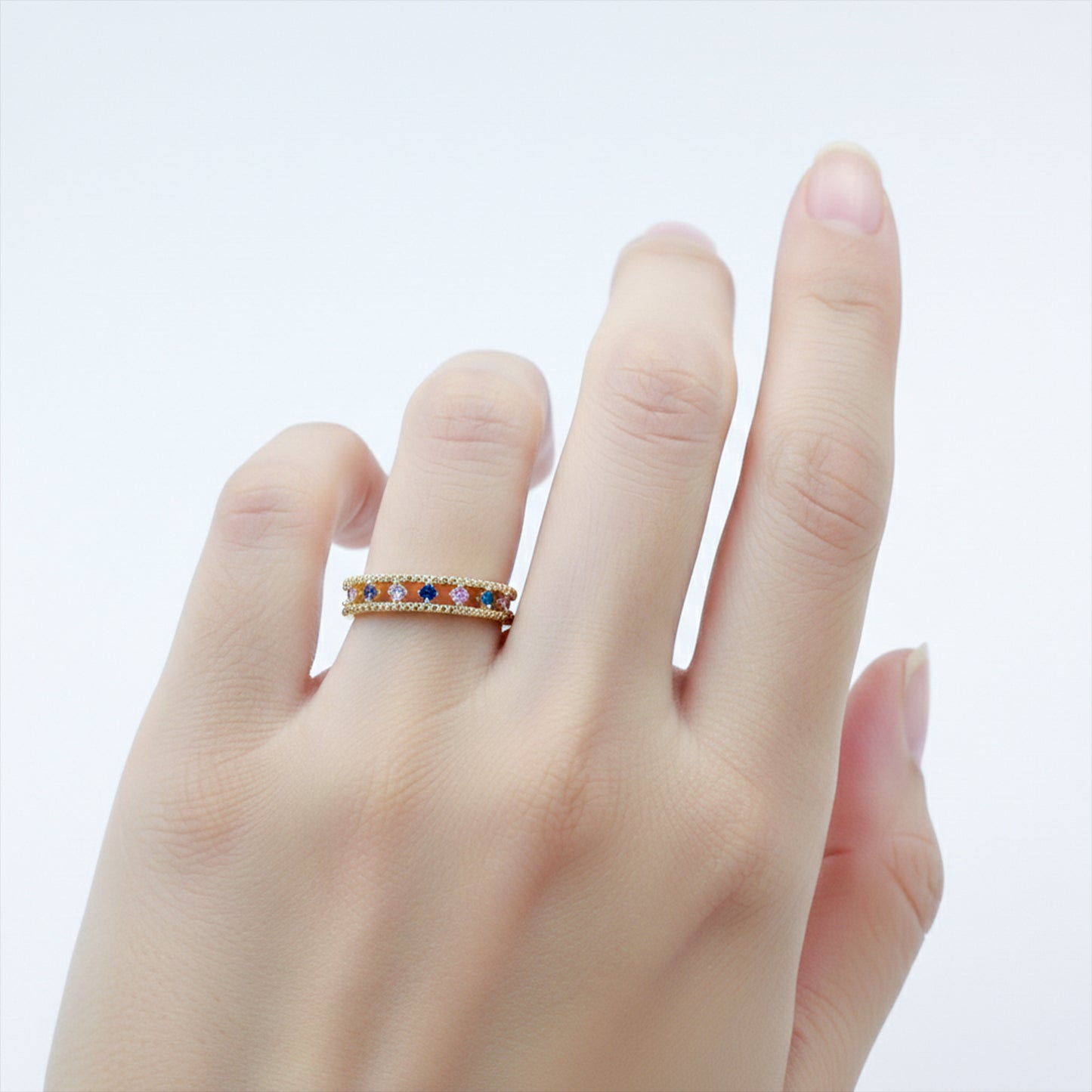 Multicolor Gemstone Open Band Ring