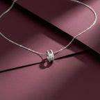 Elegant Silver Double Hoop Diamond Pendant Necklace