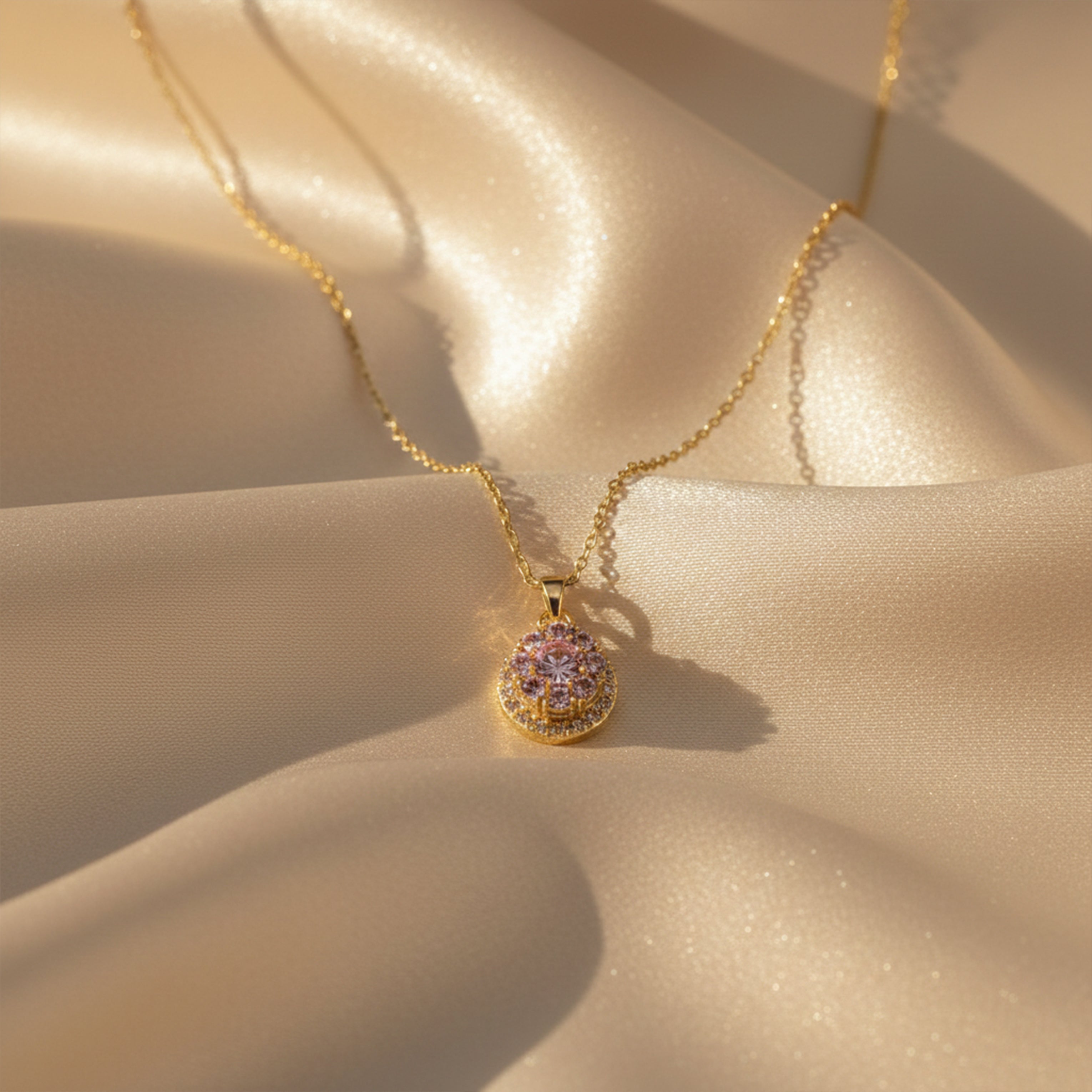 Elegant Pink Blossom Gold Necklace