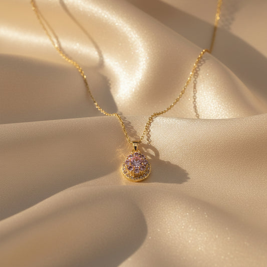 Elegant Pink Blossom Gold Necklace