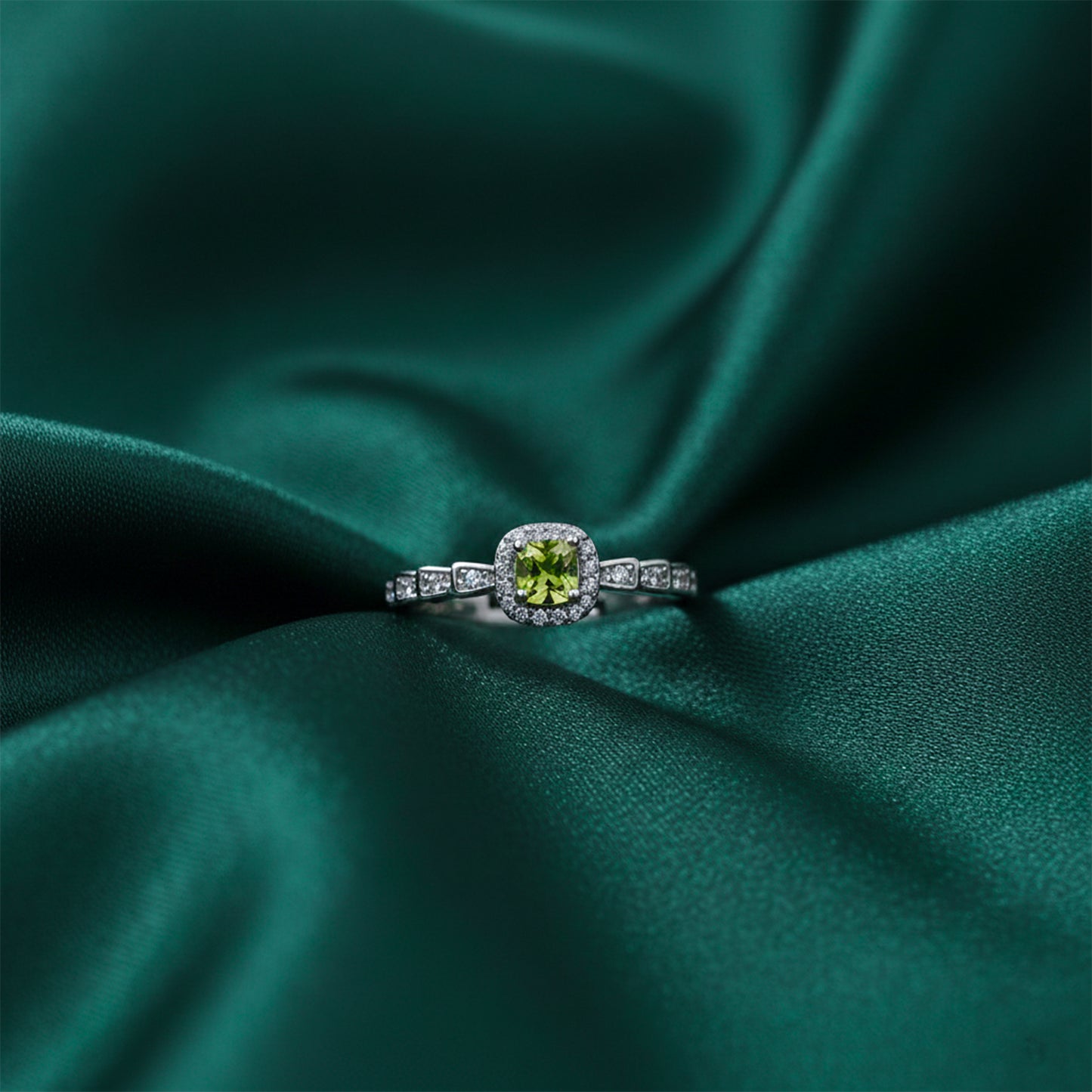 Elite Green Gemstone Halo Ring