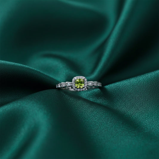 Elite Green Gemstone Halo Ring