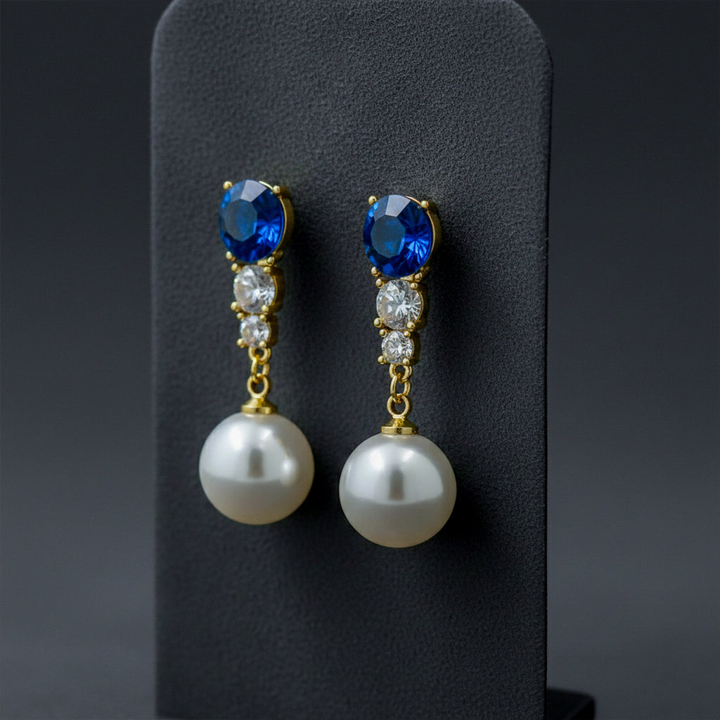 Blue Crystal Pearl Earrings