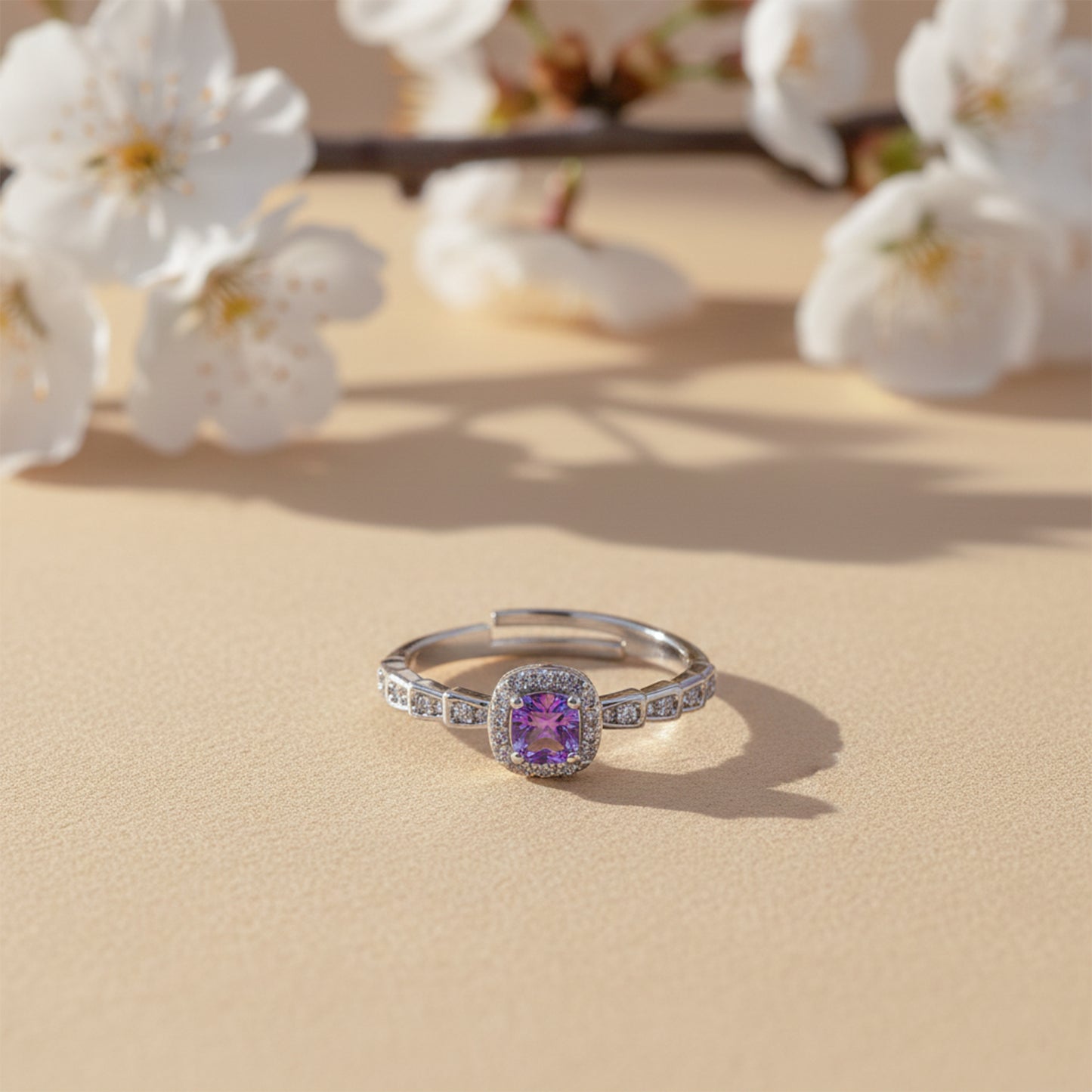 Amethyst Diamond Halo Ring