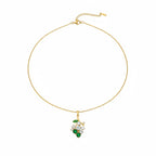 Green Flower Crystal Gold Pendant Necklace