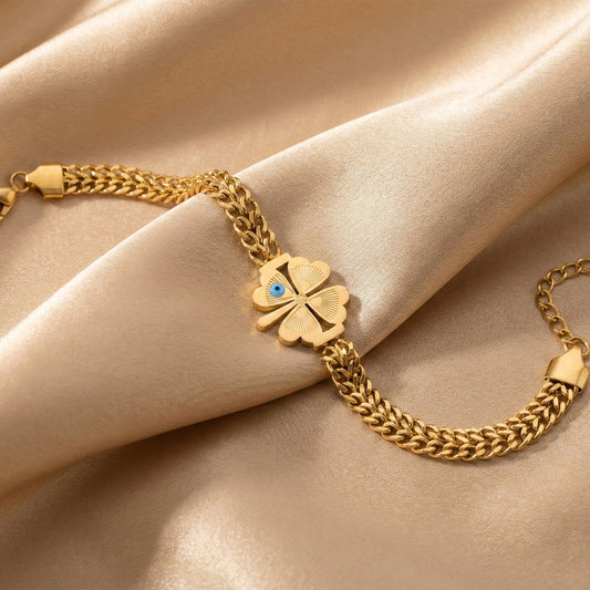 Elite Gold Nazar Clover Bracelet