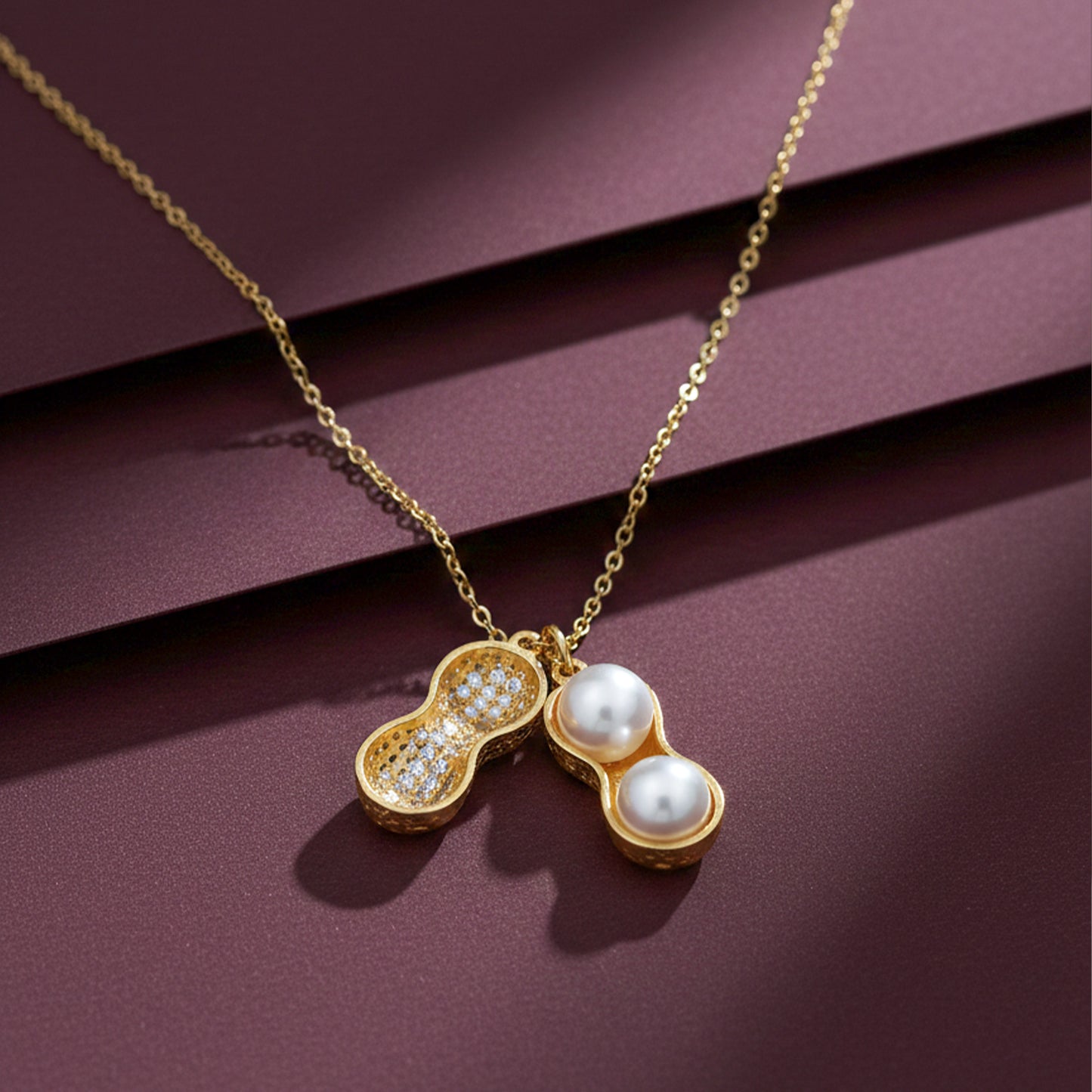 Golden Peanut Pearl Pendant Necklace