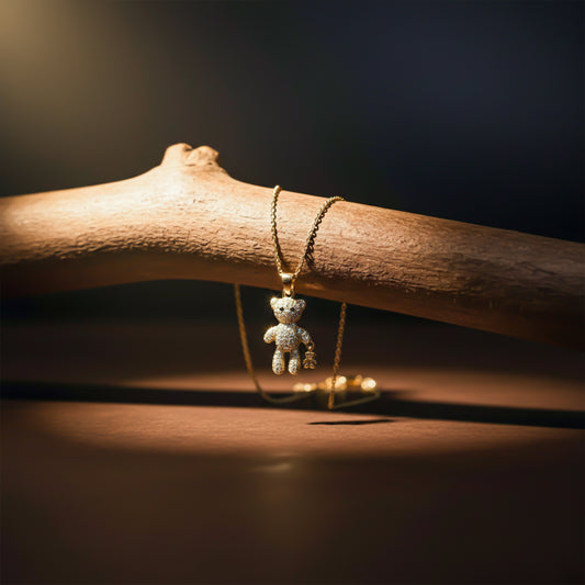 Diamond Teddy Bear Pendant Necklace