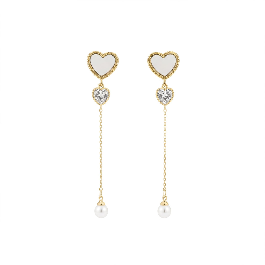 Ivory Luxe Heart Pearl Drop Earrings