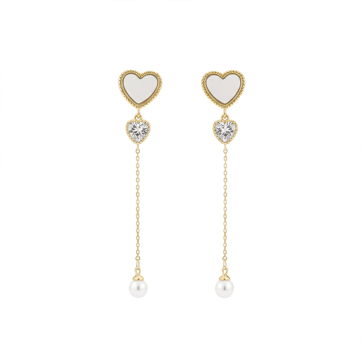 Ivory Luxe Heart Pearl Drop Earrings