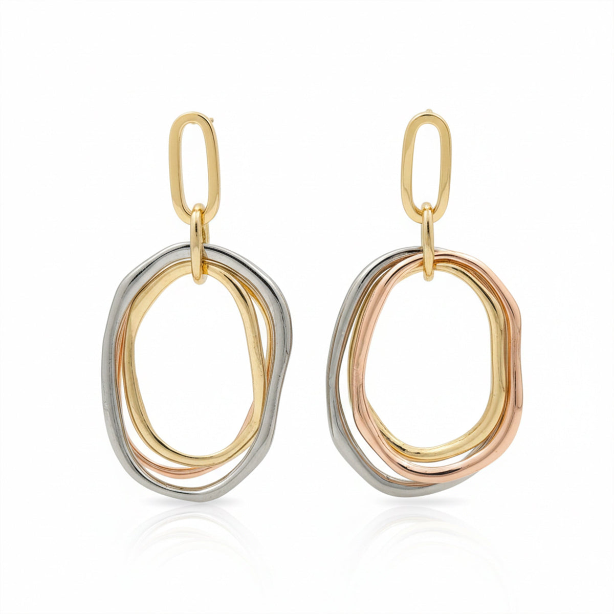 Tri-Tone Layered Oval Statement Earrings