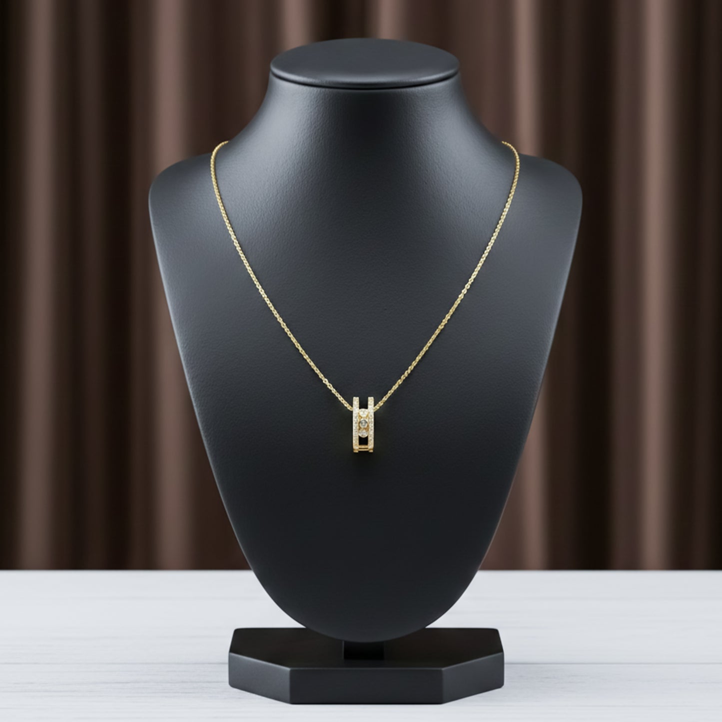 Elegant Gold Double Hoop Diamond Pendant Necklace