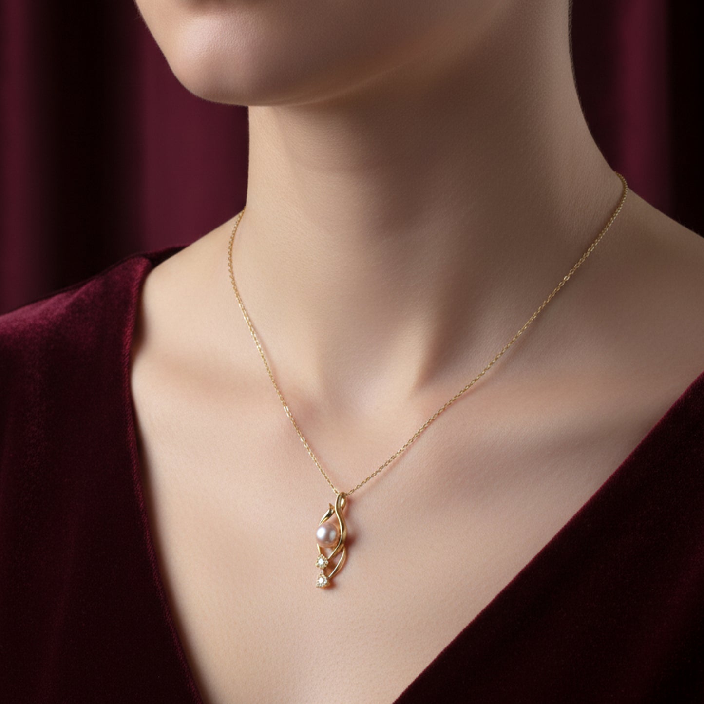 Golden Teardrop Pearl Pendant Necklace
