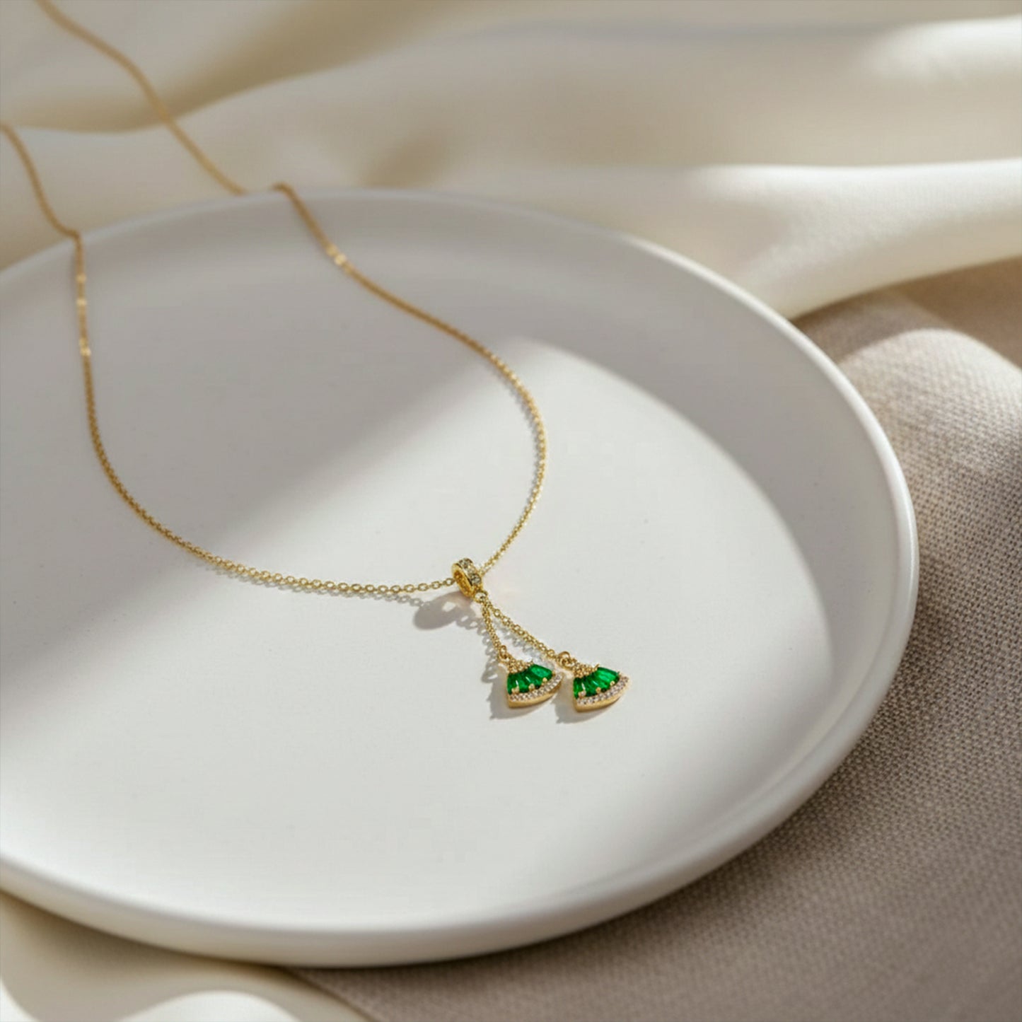 Luxe Emerald Fan Drop Necklace
