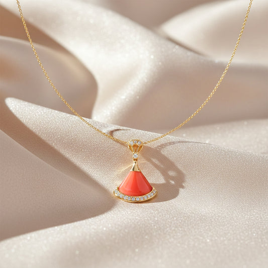 Coral Elegance Gold Pendant Necklace