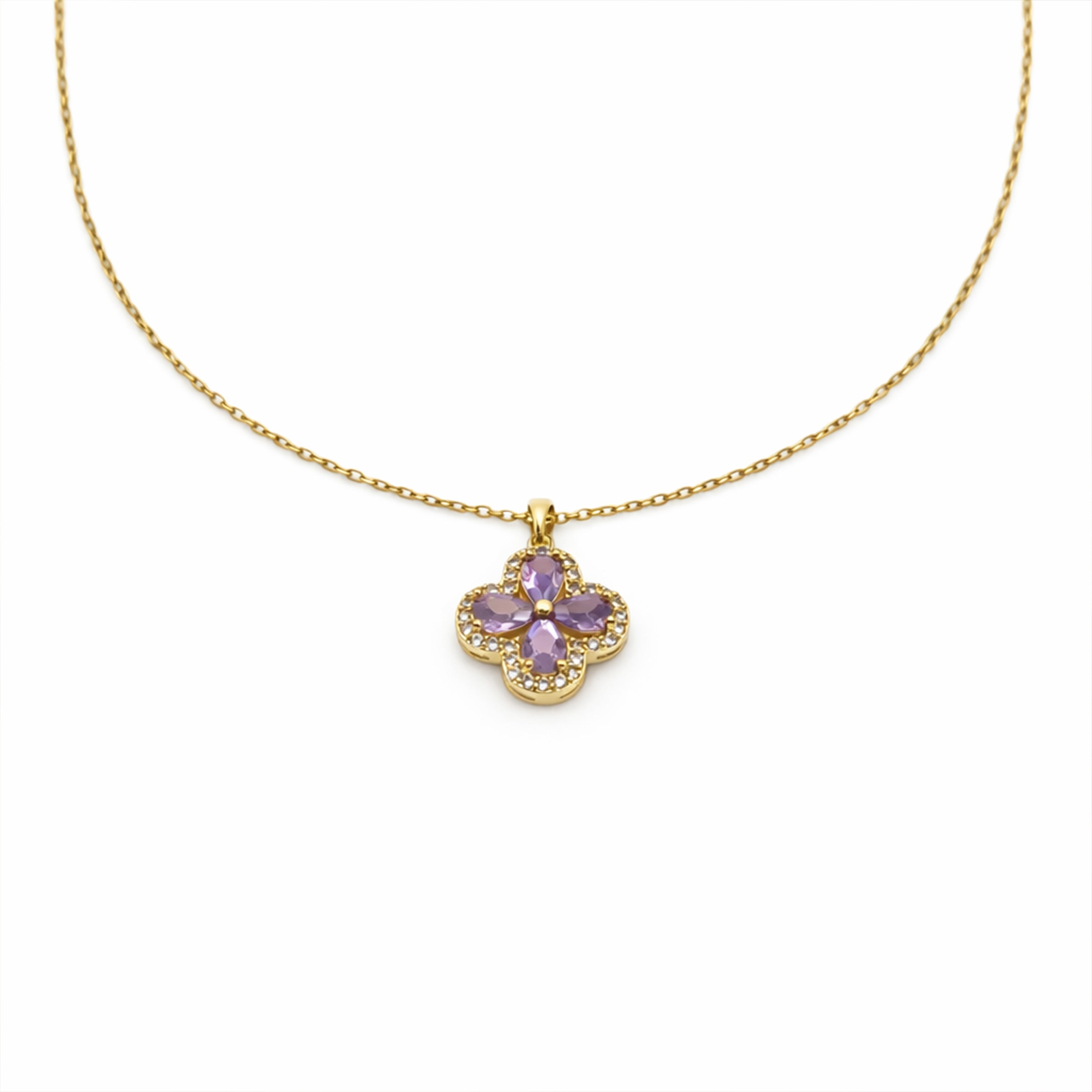 Pink Petal Crystal Flower Necklace